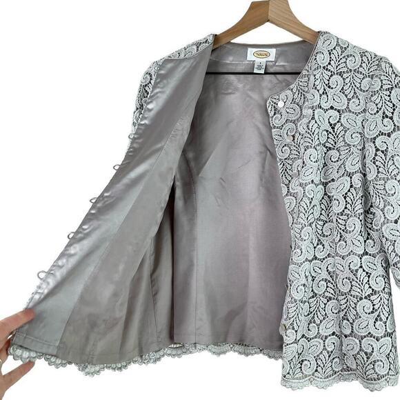 Talbots Silver Lace Cardigan Blazer Special Occasion Dress Jacket, Size 6 - Picture 7 of 8